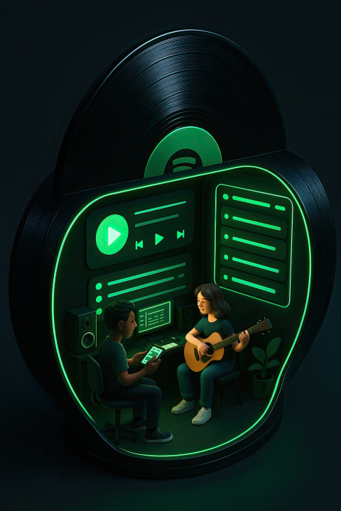 3D diorama vinyl record with cozy studio inside