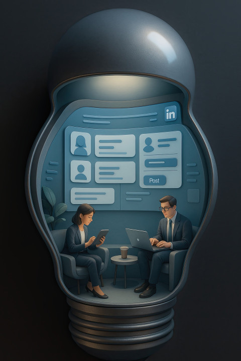 3D diorama light bulb with LinkedIn networking lounge inside