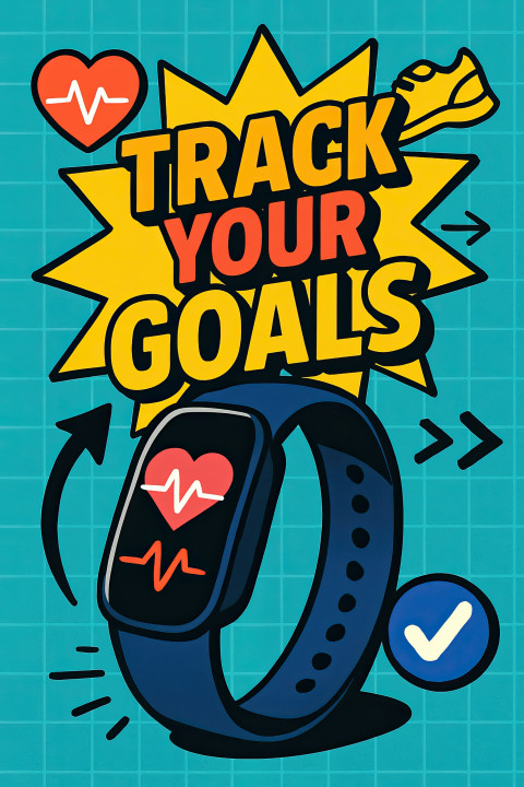 Bold flat design poster with fitness band in center