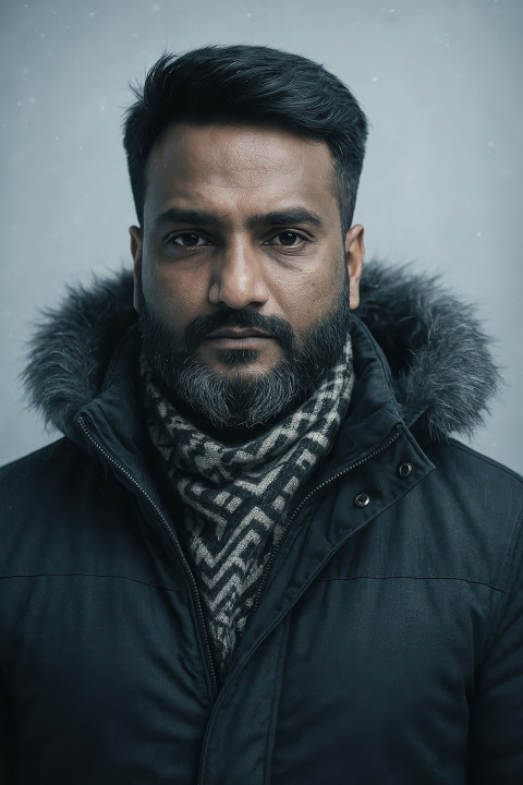 Fair-skinned person in high-collar winter coat