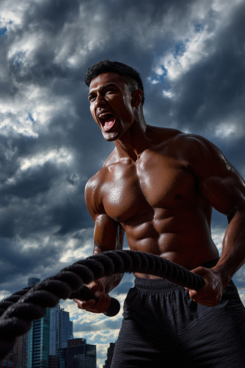 Man roars mid rope slam on rooftop Man roars mid rope slam on rooftop