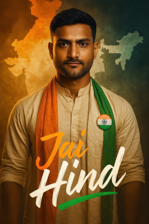 Confident youth in ethnic dress with tricolor scarf and badge Confident youth in ethnic dress with tricolor scarf and badge