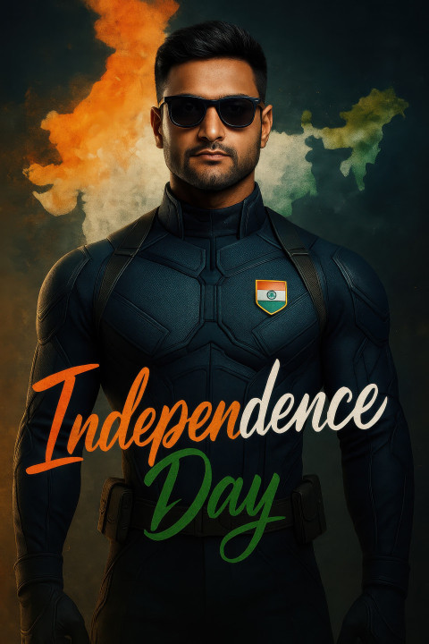 Patriotic youth in tech suit with tricolor badge and glasses Patriotic youth in tech suit with tricolor badge and glasses
