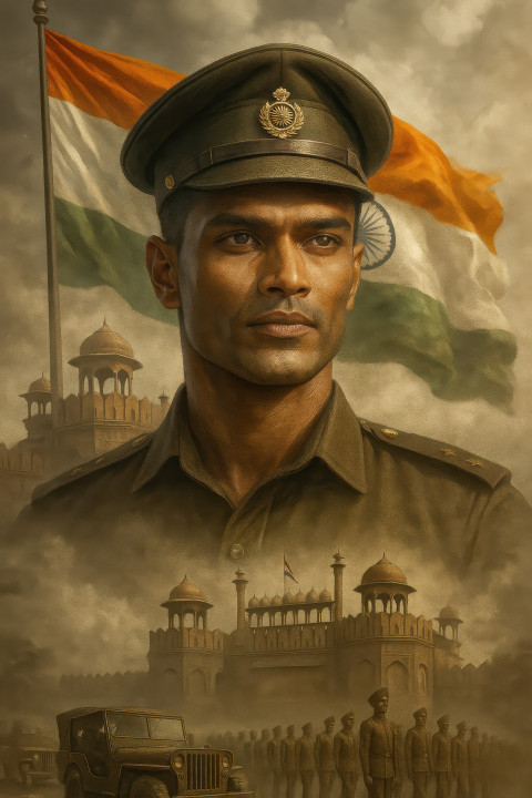 Army officer with calm strength before Red Fort Army officer with calm strength before Red Fort