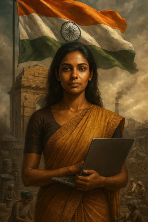 Female entrepreneur in saree with laptop before India Gate Female entrepreneur in saree with laptop before India Gate