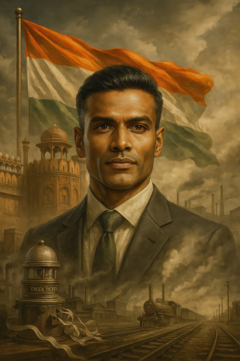 Visionary Indian leader in suit stands before Red Fort Visionary Indian leader in suit stands before Red Fort