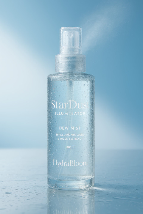 Clear spray bottle with fresh water droplets on glass surface Clear spray bottle with fresh water droplets on glass surface