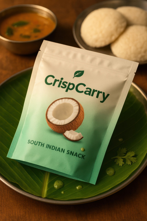 Soft pouch on banana leaf lined steel plate with idli sambhar and chutney drops Soft pouch on banana leaf lined steel plate with idli sambhar and chutney drops