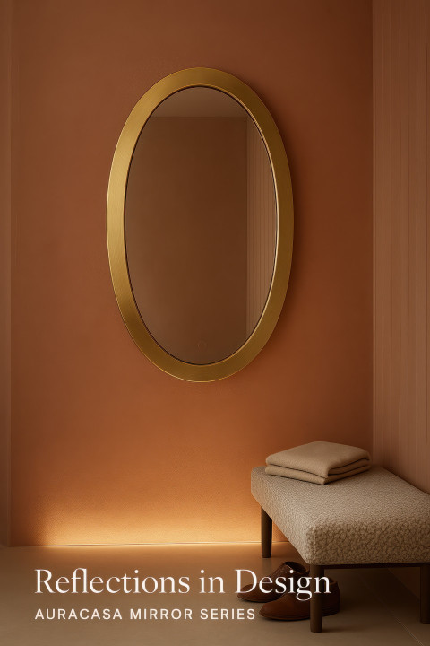 Terracotta hallway with brass oval mirror Terracotta hallway with brass oval mirror