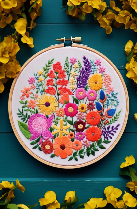 a colorful embroidery hoop full of beautiful flowers a colorful embroidery hoop full of beautiful flowers