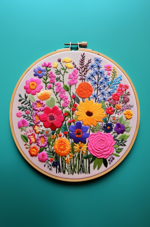 Colorful Embroidery Hoop with Flowers Colorful Embroidery Hoop with Flowers