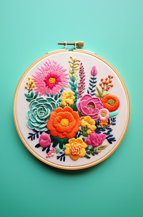 Beautiful embroidered flowers in hoop Beautiful embroidered flowers in hoop, cross stitching style art