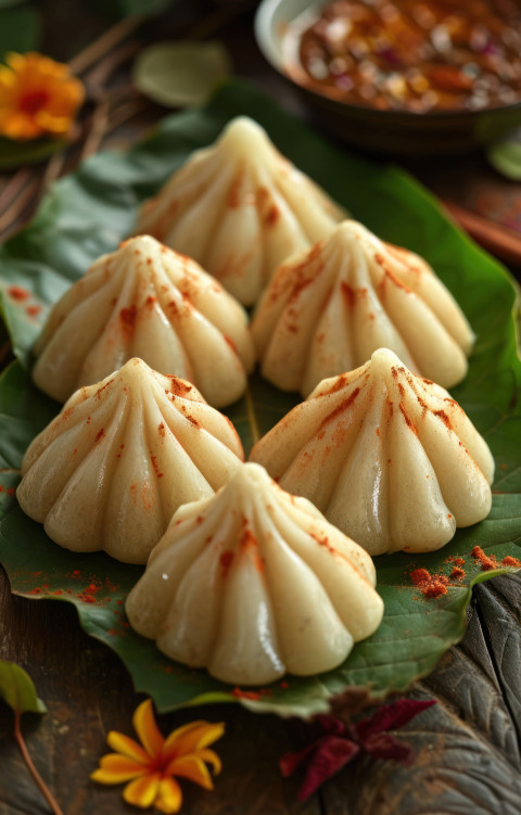 Modak placed on a leaf a traditional sweet Modak placed on a leaf a traditional sweet