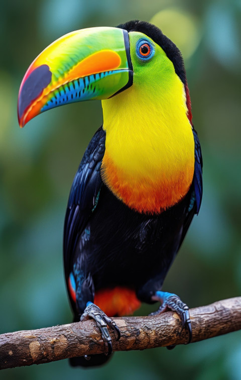 A colorful toucan bird perches on a branch A colorful toucan bird perches on a branch