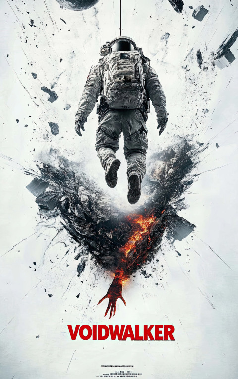 Sci-fi movie poster of astronaut floating over shattered planet