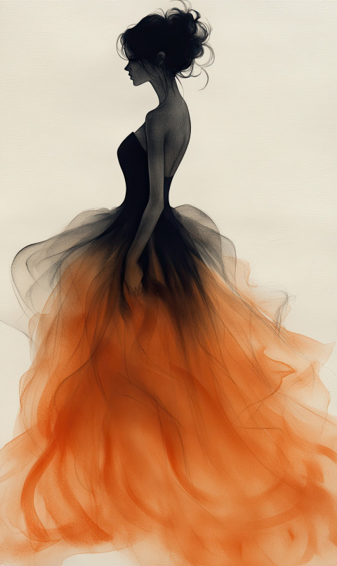 Full-height watercolor of a woman in flowing dress