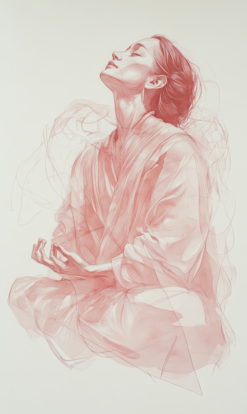 Watercolor of woman in flowing robes sitting calm
