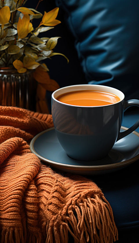 Coffee cup resting on sofa Coffee cup resting on sofa