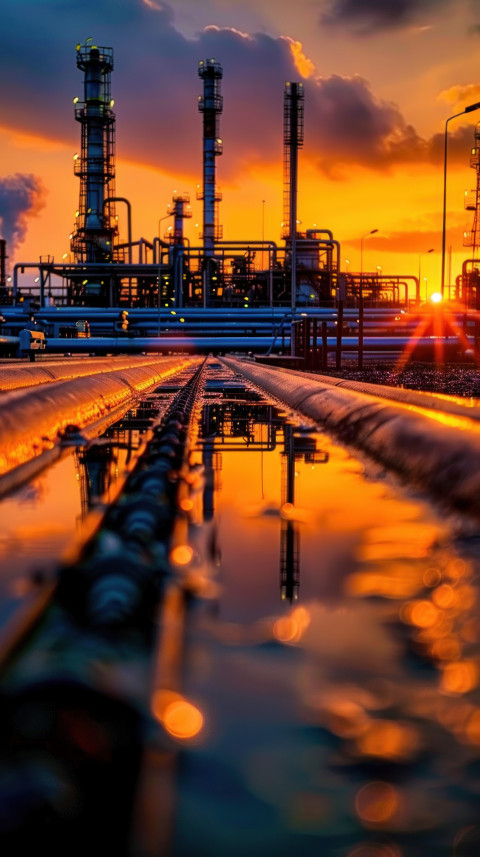An oil grid stands before an industrial complex during sunset wi Get unlimited access to a library of free ai prompts and ai images to help you generate creative ideas.