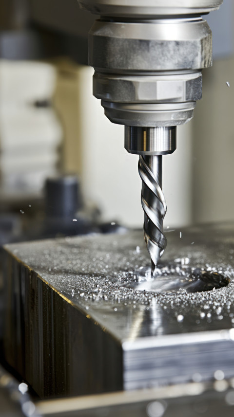 CNC drill machine drilling into metal CNC drill machine drilling into metal