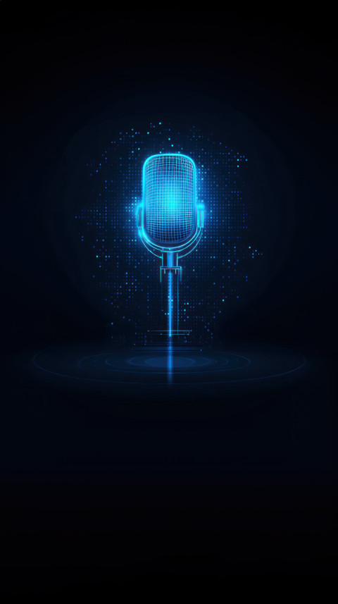 Microphone illuminated by blue light on dark background