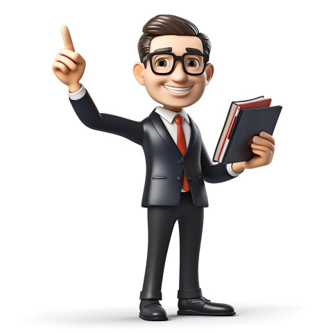 A photo of a cartoon businessman with glasses and is holding a book and pointing up, cartoon character and illustration Get unlimited access to a library of free ai prompts and ai images to help you generate creative ideas.