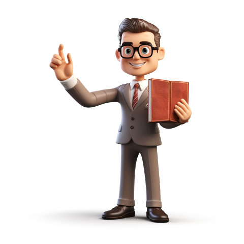 A photo of a cartoon businessman with glasses and is holding a book and pointing up, cartoon character and illustration A photo of a cartoon businessman with glasses and is holding a book and pointing up, cartoon character and illustration