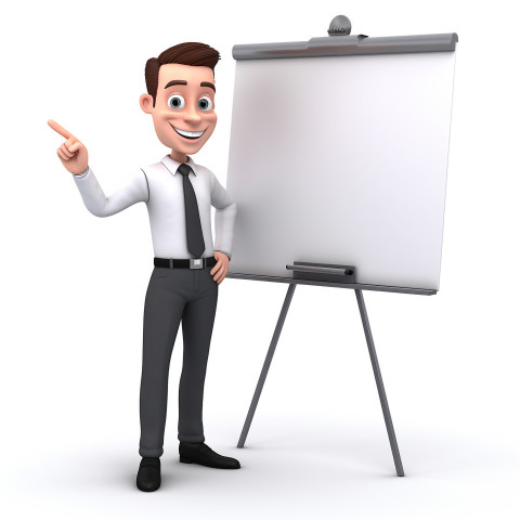 A photo of a businessman cartoon character with a large whiteboard that explain plan, cartoon character and illustration Get unlimited access to a library of free ai prompts and ai images to help you generate creative ideas.