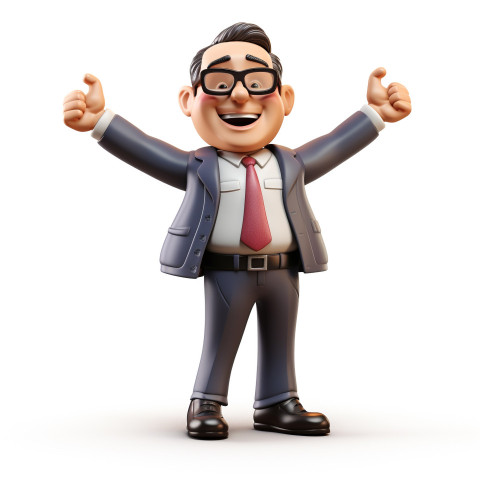 A photo of a businessman with a happy expression successful in achieving goals, cartoon character and illustration A photo of a businessman with a happy expression successful in achieving goals, cartoon character and illustration