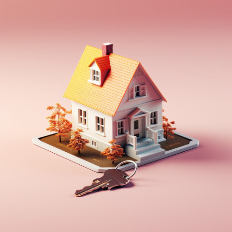 A photo of a small house with a key on a table on white background, home loan stock image Get unlimited access to a library of free ai prompts and ai images to help you generate creative ideas.