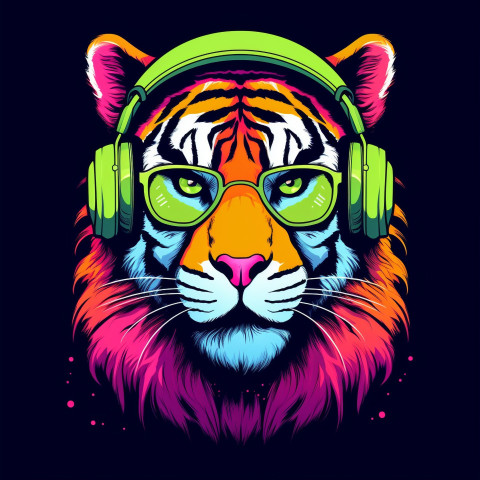 Cool tiger in headphones Cool tiger in headphones, animal t-shirt designs, animal t-shirt design stock images, animal t-shirt design ai prompts