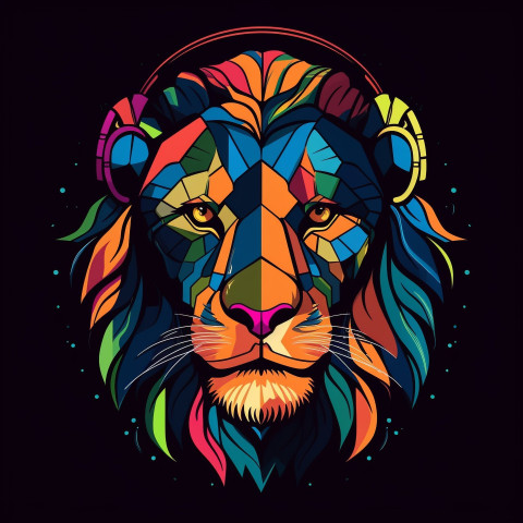 Headphones lion black background Headphones lion black background, animal t-shirt designs, animal t-shirt design stock images, animal t-shirt design ai prompts