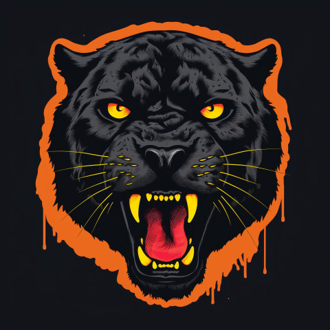 Angry Black Jaguar Head with Grungy Background