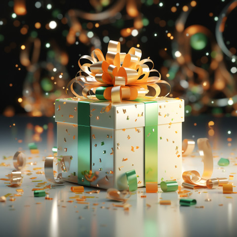 Gift box in colors and party confetti Gift box in colors and party confetti, independence day stock image, independence day ai prompt