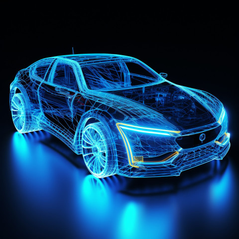 3d blue wire mesh car 3d blue wire mesh car, assembly line car production, assembly line car manufacturing