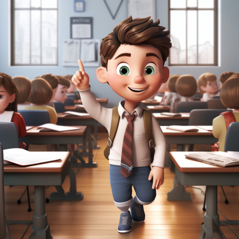 A photo of a 3d cartoon little boy in class A photo of a 3d cartoon little boy in class, back to school stock images ai, back to school ai prompts