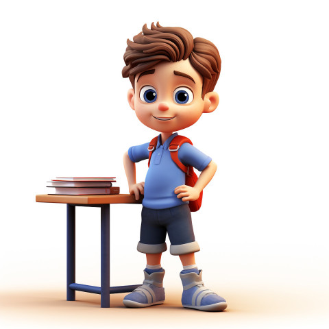 Cheerful 3d cartoon boy learning in class Cheerful 3d cartoon boy learning in class, back to school stock images ai, back to school ai prompts