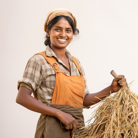 Friendly smiling indian woman farm irrigation specialist at work on white background Friendly smiling indian woman farm irrigation specialist at work on white background