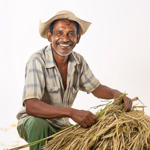 Friendly smiling indian man farm laborer at work on white background Friendly smiling indian man farm laborer at work on white background