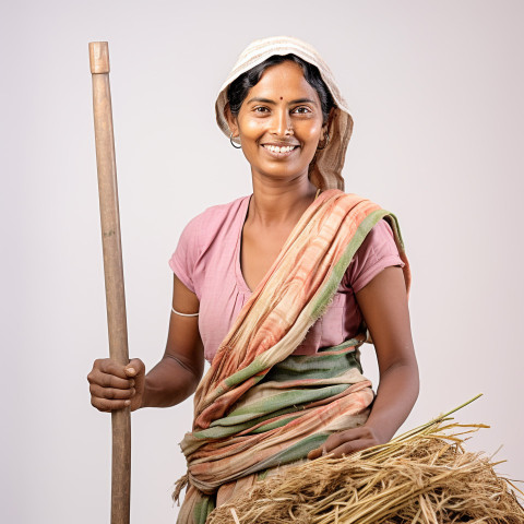 Friendly smiling indian woman farm irrigation specialist at work on white background Friendly smiling indian woman farm irrigation specialist at work on white background