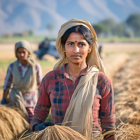 Confident indian woman farm irrigation specialist at work on blured background Confident indian woman farm irrigation specialist at work on blured background