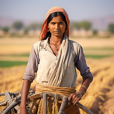 Confident indian woman farm irrigation specialist at work on blured background Confident indian woman farm irrigation specialist at work on blured background