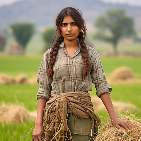 Confident indian woman farm irrigation specialist at work on blured background Confident indian woman farm irrigation specialist at work on blured background