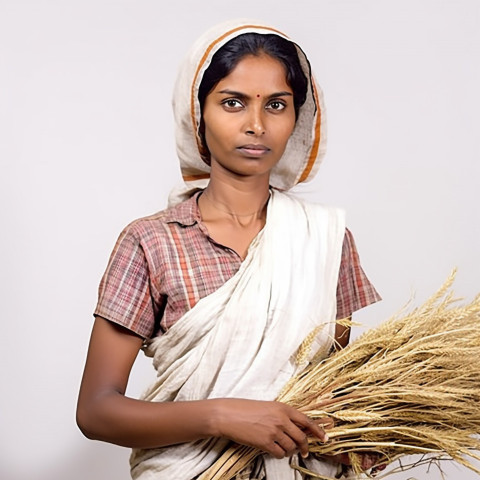 Confident indian woman farm harvest worker at work on blured background Confident indian woman farm harvest worker at work on blured background