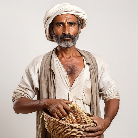 Confident indian man farm laborer at work on blured background Confident indian man farm laborer at work on blured background
