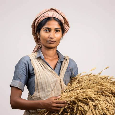 Confident indian woman farm harvest worker at work on blured background Confident indian woman farm harvest worker at work on blured background