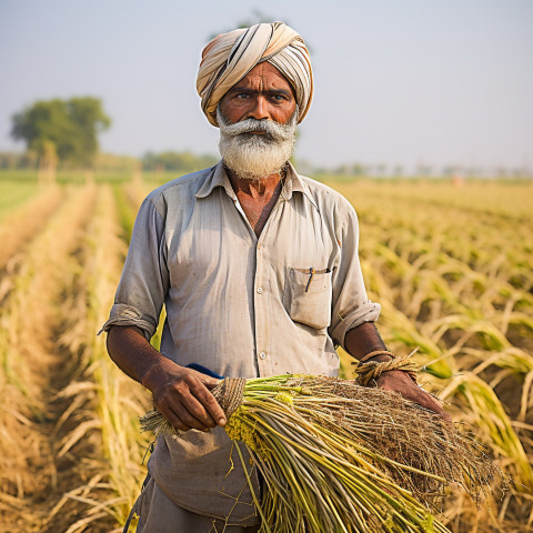 Confident indian man farm harvest worker at work on blured background Confident indian man farm harvest worker at work on blured background