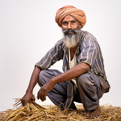 Confident indian man farm laborer at work on blured background Confident indian man farm laborer at work on blured background