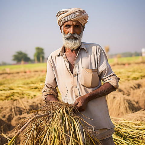 Confident indian man farm harvest worker at work on blured background Confident indian man farm harvest worker at work on blured background