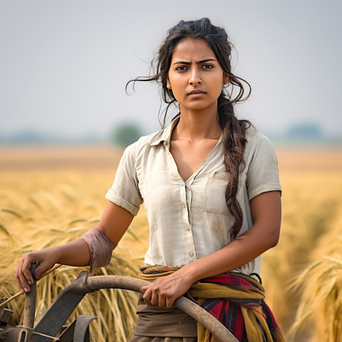 Confident indian woman farm crop scout at work on blured background Confident indian woman farm crop scout at work on blured background